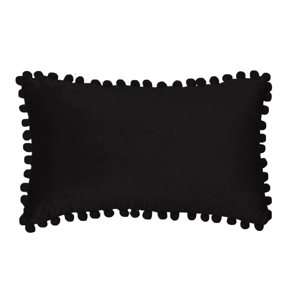 12''x20'' velvet pom-pom lumbar support throw pillow | 7 colors soft & playful ball trim design | chic lumbar & accent pillow | insert included