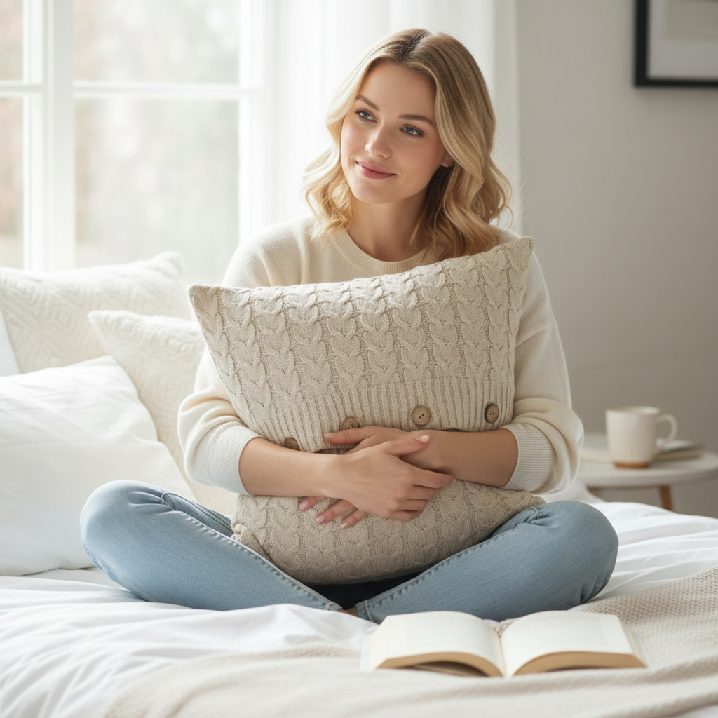Cable knit throw pillow cover with 3 buttons closure, cover only size 18"x18"