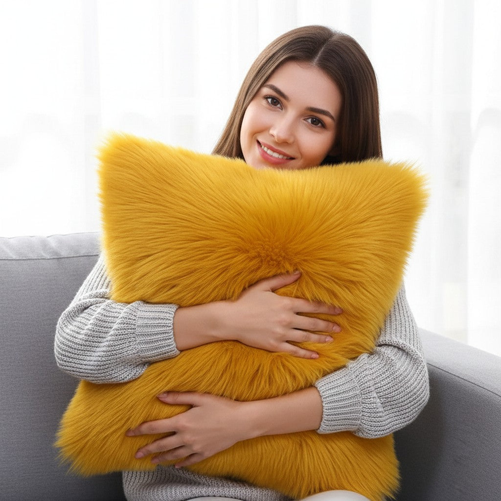Throw Pillow Cover with 450g Insert, Purple, faux fur, 16, Decorative Cushion – Fancy & Stacy