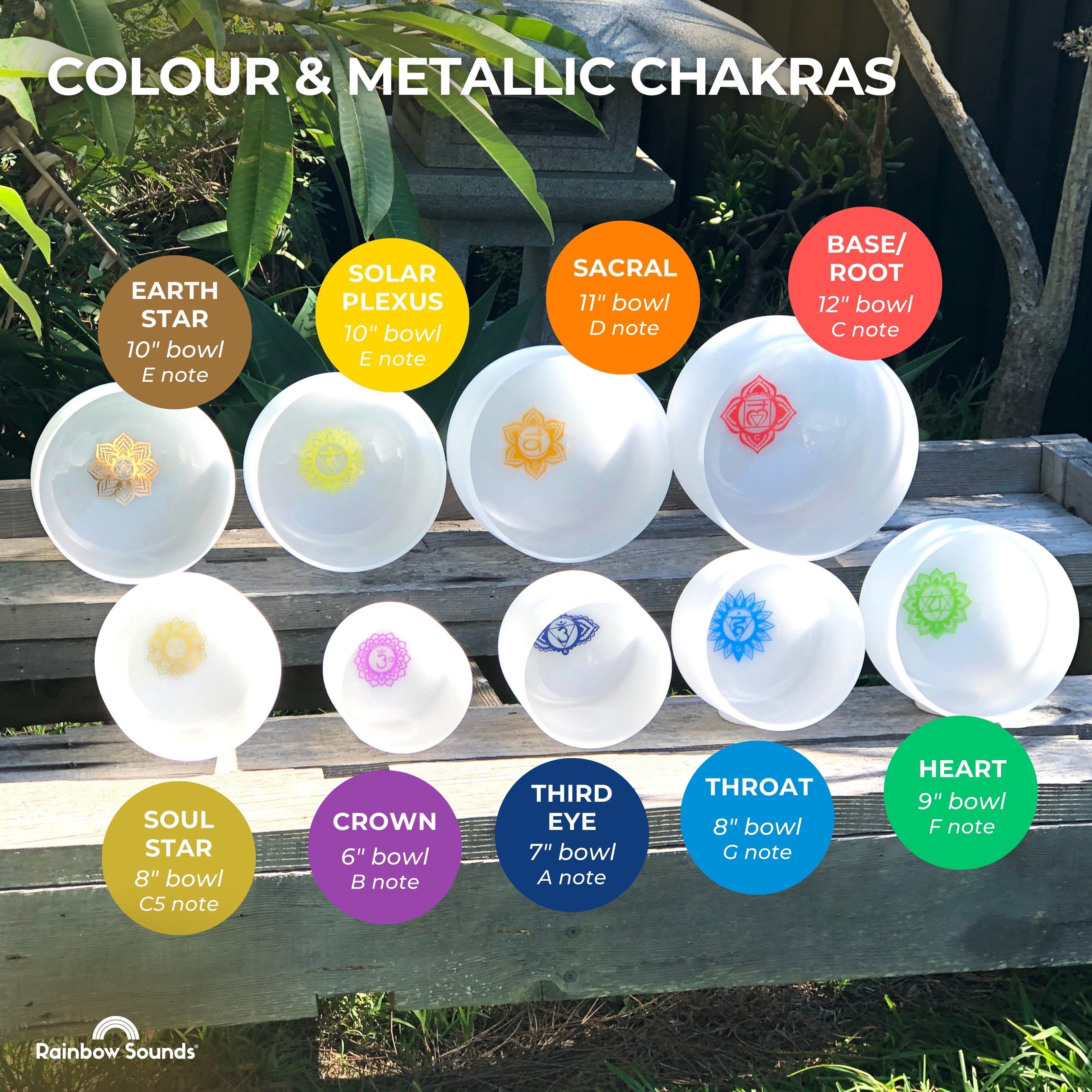Rainbow Sounds Set of 9 White Sound Therapy Bowls