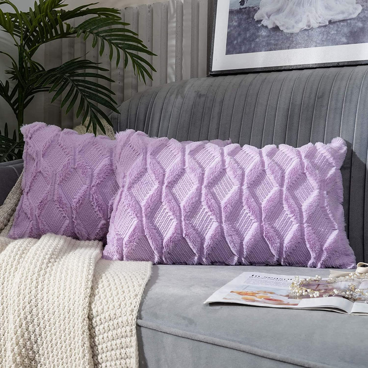 Rectangular Lumbar Plush Throw Pillow Covers, Pack of 2 Luxury Soft Pillowcases, Solid Colors,12x20 inches pack of 2 throw pillows covers