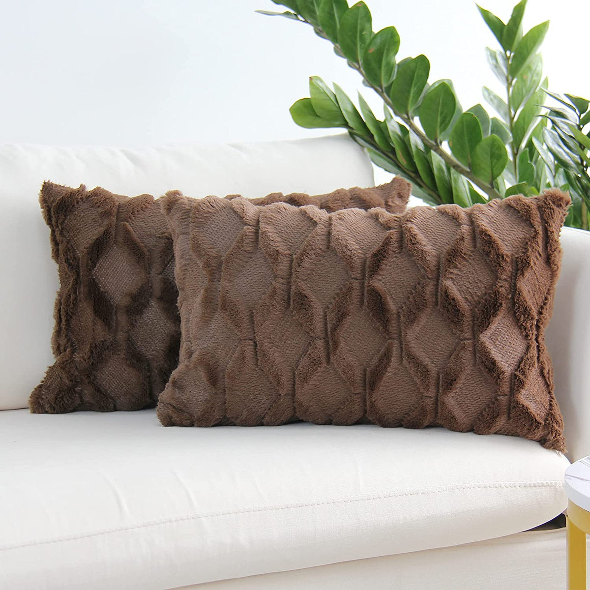Rectangular Lumbar Plush Throw Pillow Covers, Pack of 2 Luxury Soft Pillowcases, Solid Colors,12x20 inches pack of 2 throw pillows covers