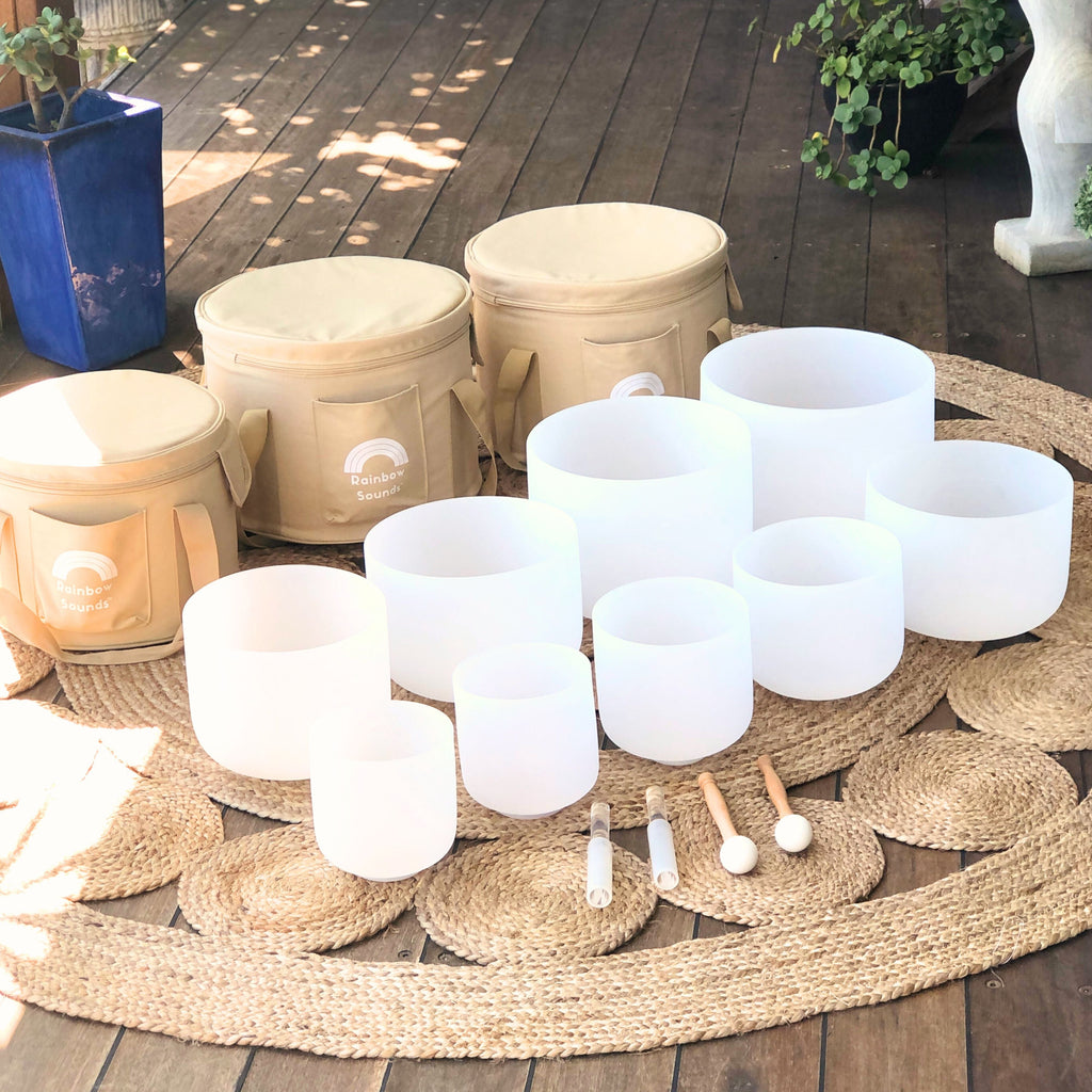 Rainbow Sounds Set of 9 White Sound Therapy Bowls