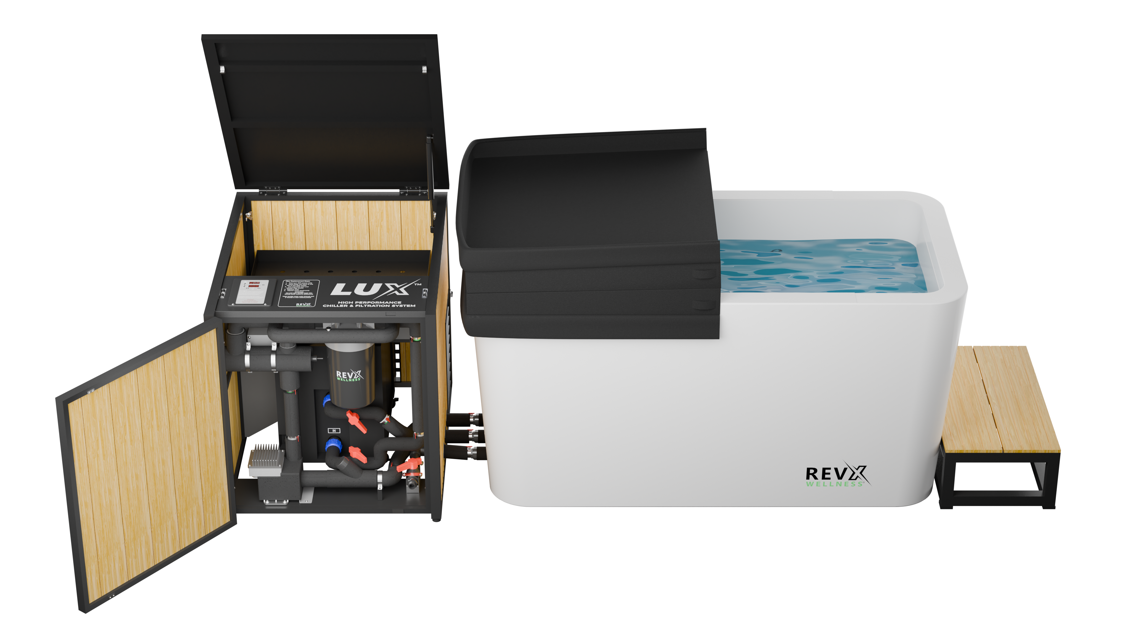 RevX Acrylic X Tub Cold Plunge + LUX High Performance Chiller and Filtration System